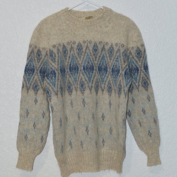 Mens Alafoss Icewool Cream, Blue, and Grey Sweater Size XL (100% icewool) - Picture 1 of 4